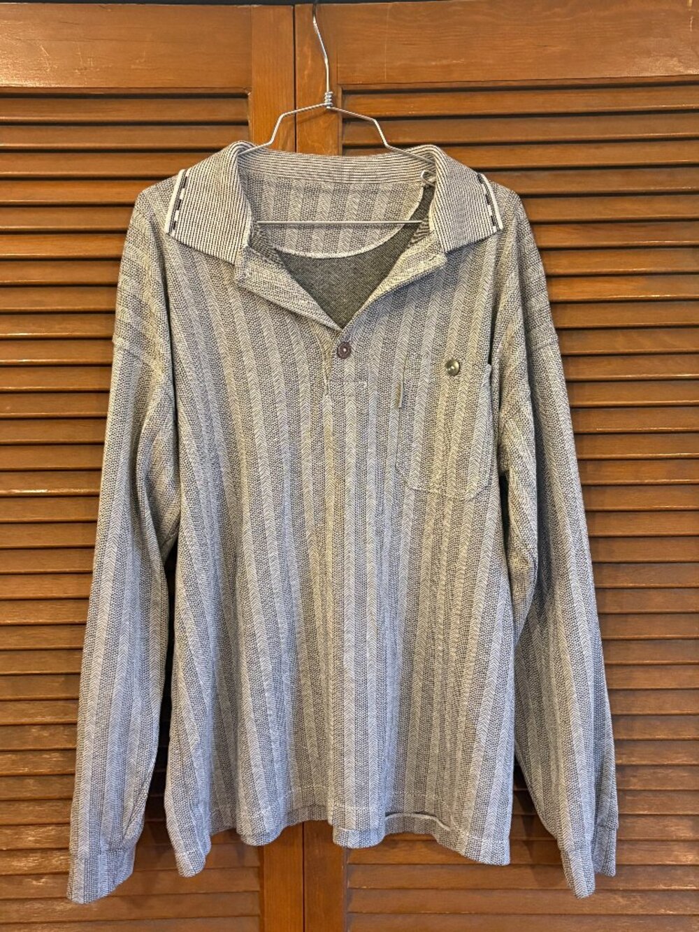 Gray Stripe Oversize Grandpa Pullover Sweater